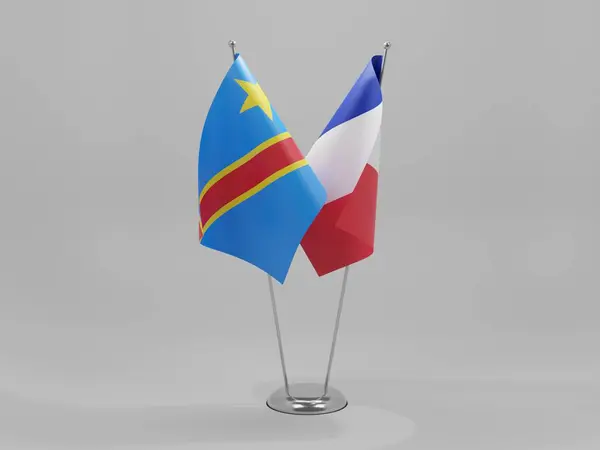 Bandeiras Cooperação França República Democrática Congo Fundo Branco Render — Fotografia de Stock