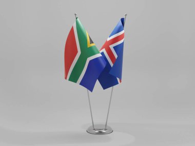 İzlanda - Güney Afrika İşbirliği Bayrakları, Beyaz Arkaplan - 3D Render