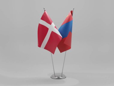 Moğolistan - Danimarka İşbirliği Bayrakları, Beyaz Arkaplan - 3D Render