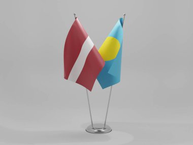 Palau - Letonya İşbirliği Bayrakları, Beyaz Arkaplan - 3D Render