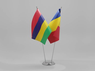Romanya - Mauritius İşbirliği Bayrakları, Beyaz Arkaplan - 3D Hazırlama