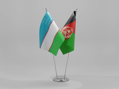 Afganistan - Özbekistan İşbirliği Bayrakları, Beyaz Arkaplan - 3D Render
