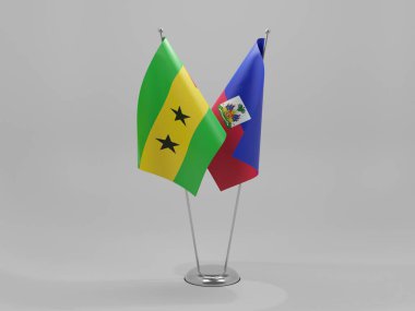 Haiti - Sao Tome ve Principe İşbirliği Bayrakları, Beyaz Arkaplan - 3D Render