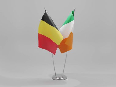İrlanda - Belçika İşbirliği Bayrakları, Beyaz Arkaplan - 3D Render