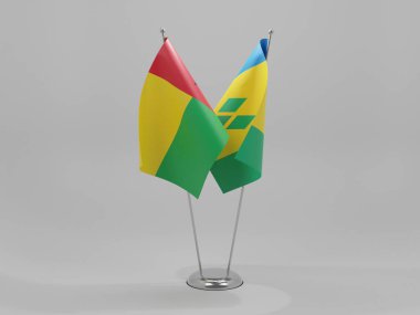 Saint Vincent ve Grenadines - Gine Bissau İşbirliği Bayrakları, Beyaz Arkaplan - 3D