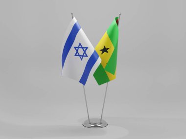 Sao Tome ve Principe - İsrail İşbirliği Bayrakları, Beyaz Arkaplan - 3D Render