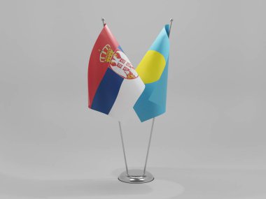 Palau - Sırbistan İşbirliği Bayrakları, Beyaz Arkaplan - 3D Hazırlama