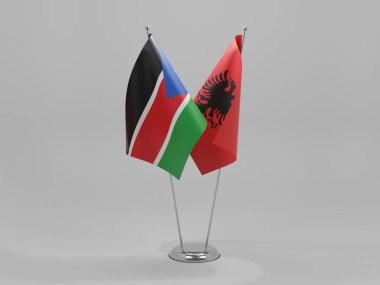 Arnavutluk - Güney Sudan İşbirliği Bayrakları, Beyaz Arkaplan - 3D Hazırlama