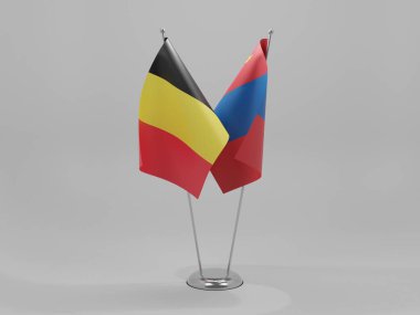 Moğolistan - Belçika İşbirliği Bayrakları, Beyaz Arkaplan - 3D Render