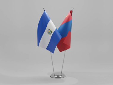 Moğolistan - El Salvador İşbirliği Bayrakları, Beyaz Arkaplan - 3D Render