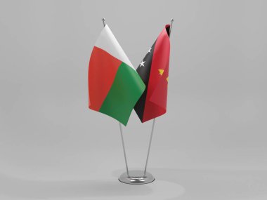 Papua Yeni Gine - Madagaskar İşbirliği Bayrakları, Beyaz Arkaplan - 3D Render