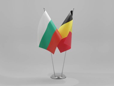 Belçika - Bulgaristan İşbirliği Bayrakları, Beyaz Arkaplan - 3D Hazırlama