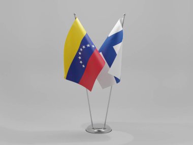Finlandiya - Venezuela İşbirliği Bayrakları, Beyaz Arkaplan - 3D Render