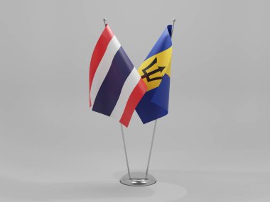 Barbados - Tayland İşbirliği Bayrakları, Beyaz Arkaplan - 3D Render