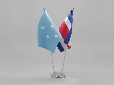 Kosta Rika - Mikronezya İşbirliği Bayrakları, Beyaz Arkaplan - 3D Render