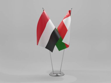 Umman - Yemen İşbirliği Bayrakları, Beyaz Arkaplan - 3D Yapılandırma