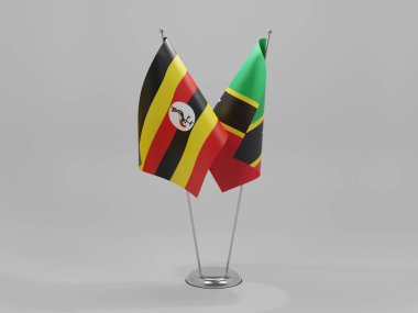 Saint Kitts ve Nevis - Uganda İşbirliği Bayrakları, Beyaz Arkaplan - 3D Render
