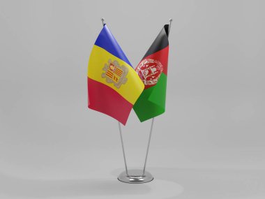 Afganistan - Andorra İşbirliği Bayrakları, Beyaz Arkaplan - 3D Render