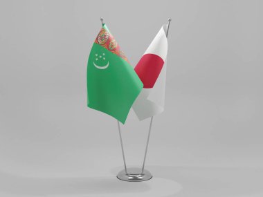Japonya - Türkmenistan İşbirliği Bayrakları, Beyaz Arkaplan - 3D Render