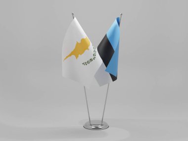 Estonya - Kıbrıs İşbirliği Bayrakları, Beyaz Arkaplan - 3D Hazırlama