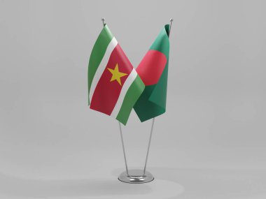 Bangladeş - Surinam Cooperation Flags, Beyaz Arkaplan - 3D Render