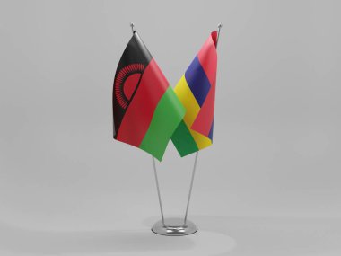 Mauritius - Malavi İşbirliği Bayrakları, Beyaz Arkaplan - 3D Render