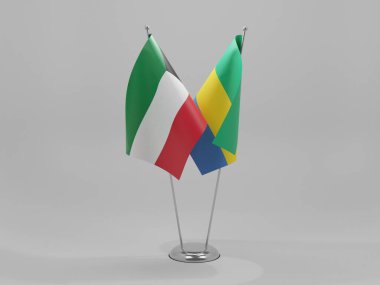 Gabon - Kuveyt İşbirliği Bayrakları, Beyaz Arkaplan - 3D Render