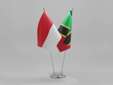 Saint Kitts ve Nevis - Endonezya İşbirliği Bayrakları, Beyaz Arkaplan - 3D Render