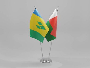 Madagaskar - Saint Vincent ve Grenadines İşbirliği Bayrakları, Beyaz Arkaplan - 3D Render