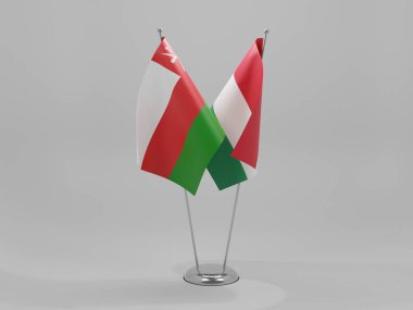 Macaristan - Umman İşbirliği Bayrakları, Beyaz Arkaplan - 3D Render