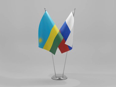 Rusya - Ruanda İşbirliği Bayrakları, Beyaz Arkaplan - 3D Render