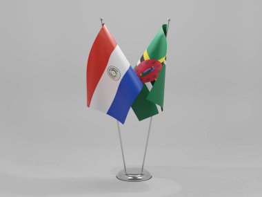 Dominica - Paraguay İşbirliği Bayrakları, Beyaz Arkaplan - 3D Render