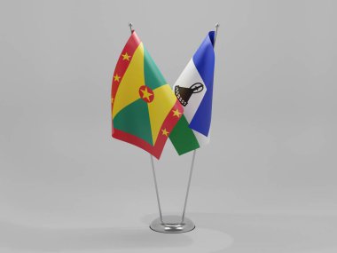 Lesotho - Grenada İşbirliği Bayrakları, Beyaz Arkaplan - 3D Yapılandırma