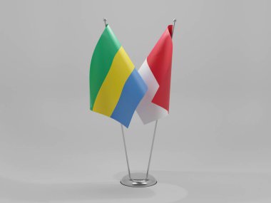 Endonezya - Gabon İşbirliği Bayrakları, Beyaz Arkaplan - 3D Render