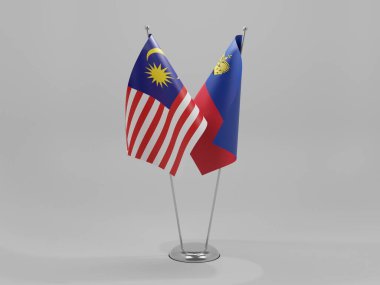 Lihtenştayn - Malezya İşbirliği Bayrakları, Beyaz Arkaplan - 3D Render