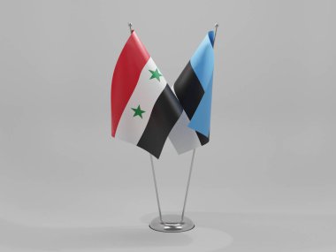 Estonya - Suriye İşbirliği Bayrakları, Beyaz Arkaplan - 3D Render