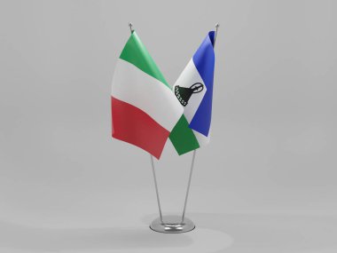 Lesotho - İtalya İşbirliği Bayrakları, Beyaz Arkaplan - 3D Render
