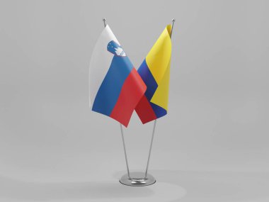 Kolombiya - Slovenya İşbirliği Bayrakları, Beyaz Arkaplan - 3D Render