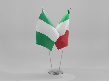 İtalya - Nijerya İşbirliği Bayrakları, Beyaz Arkaplan - 3D Render