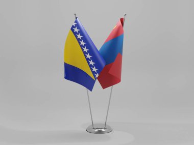 Moğolistan - Bosna-Hersek İşbirliği Bayrakları, Beyaz Arkaplan - 3D Render