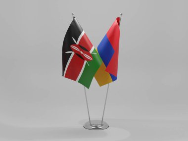 Ermenistan - Kenya İşbirliği Bayrakları, Beyaz Arkaplan - 3D Render
