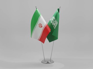 Suudi Arabistan - İran İşbirliği Bayrakları, Beyaz Arkaplan - 3D Render