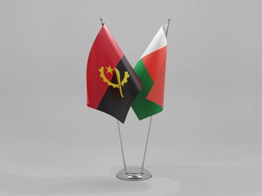 Madagaskar - Angola İşbirliği Bayrakları, Beyaz Arkaplan - 3D Render