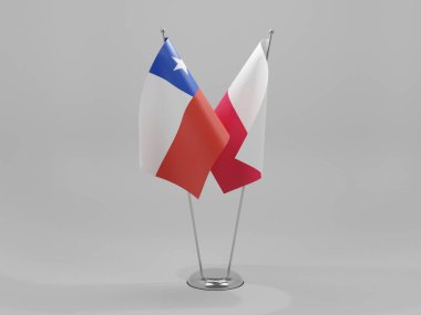 Polonya - Şili İşbirliği Bayrakları, Beyaz Arkaplan - 3D Hazırlama