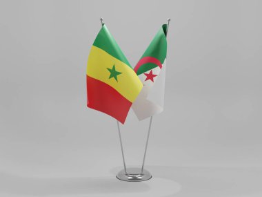 Cezayir - Senegal İşbirliği Bayrakları, Beyaz Arkaplan - 3D Render