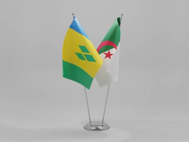 Cezayir - Saint Vincent ve Grenadines İşbirliği Bayrakları, Beyaz Arkaplan - 3D Render