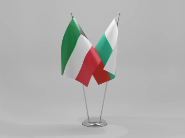 Bulgaristan - Kuveyt İşbirliği Bayrakları, Beyaz Arkaplan - 3D Hazırlama