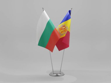 Andorra - Bulgaristan İşbirliği Bayrakları, Beyaz Arkaplan - 3D Hazırlama