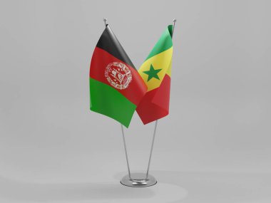 Senegal - Afganistan İşbirliği Bayrakları, Beyaz Arkaplan - 3D Render
