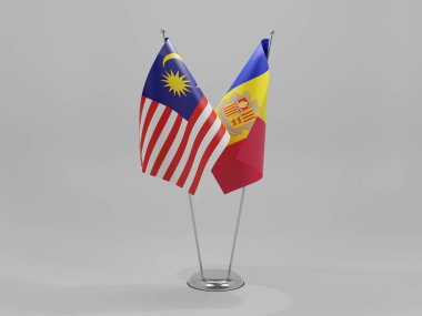 Andorra - Malezya İşbirliği Bayrakları, Beyaz Arkaplan - 3D Render